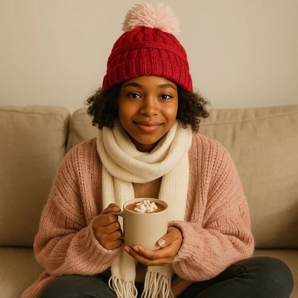 LA Hearts Red Knit Beanie Hat One Size with Pink Pom Pom PacSun Cozycore - Picture 3 of 7